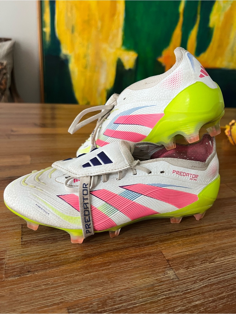 adidas Kids Predator Elite Soccer Cleats – White with Pink & Neon Yellow
